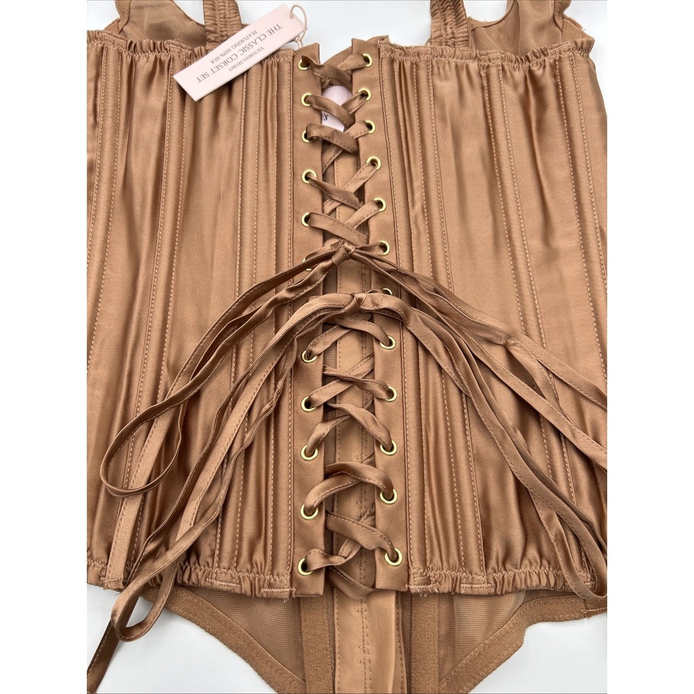 Victoria's Secret The Classic Corset Brown Caramel Small 100% Silk One Piece NWT - Picture 8 of 8